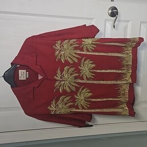 Pusser's Silk Hawaiian Shirt British Virgin Isles Red Palm Trees Men's Large